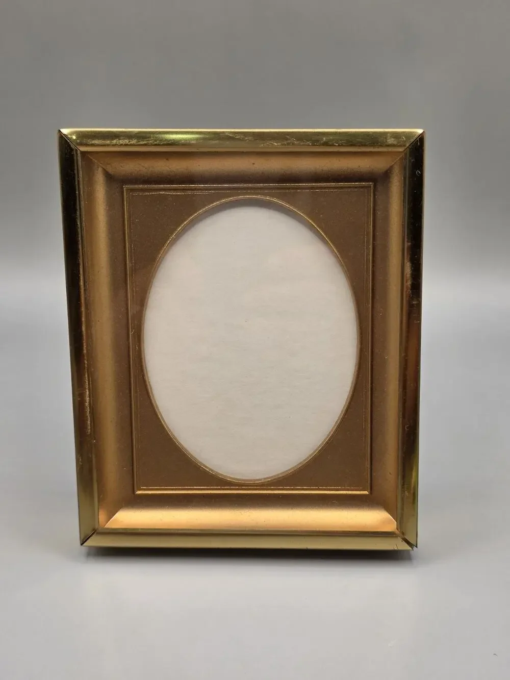 Vintage Brass Picture Frame Gold Tone Oval Mat Insert Mid Century Retro